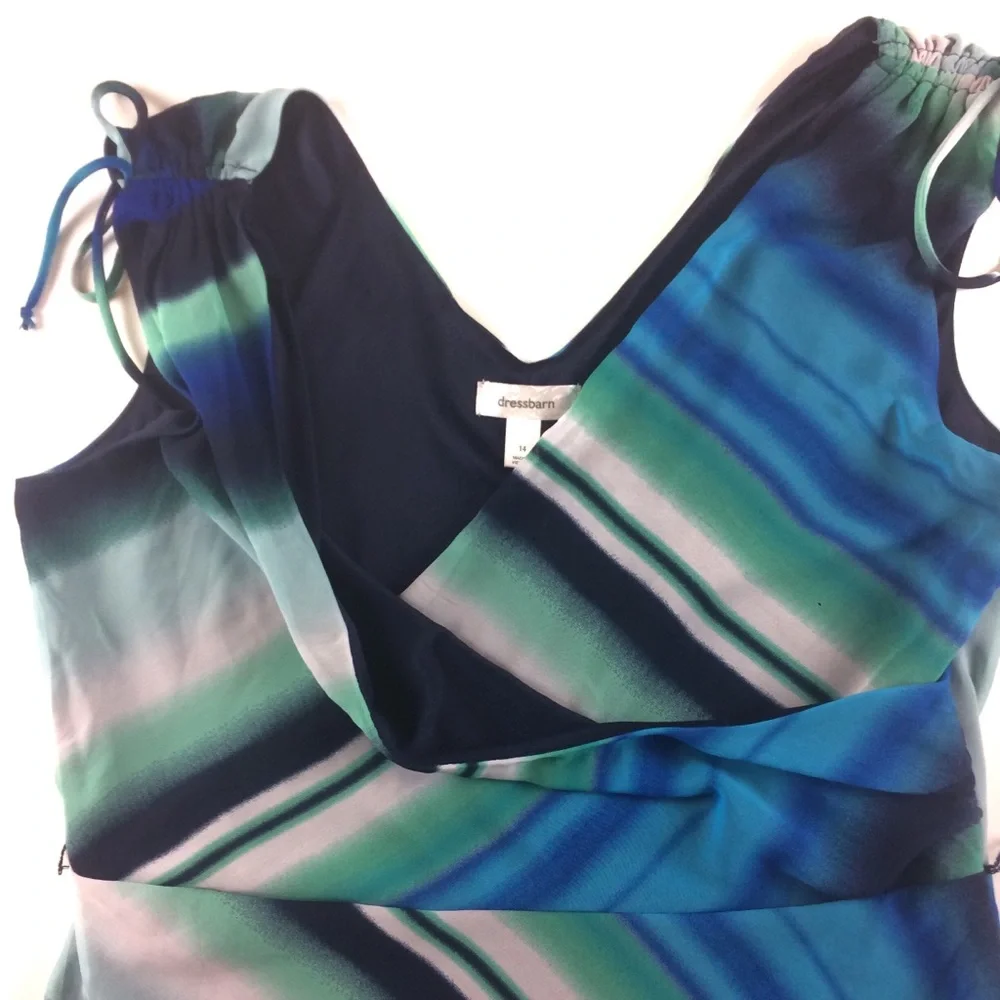 Striped Ombre Sleeveless Dress in Navy Blue, Green, White -14- Dress Ba…